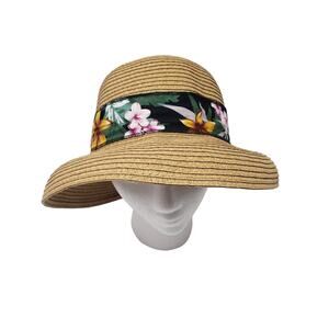 CVS Womens Tan Sun Paper Hat w. Floral around the Brim